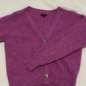 Dynamite Heathered Purple V-Neck Button Cardigan
